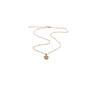 Collier cœur doré avec gemme rose et cristaux sur une fine chaîne à perles