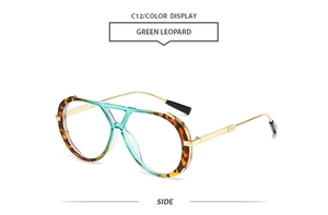 Side view of green leopard pilot sunglasses with sleek gold metal temples