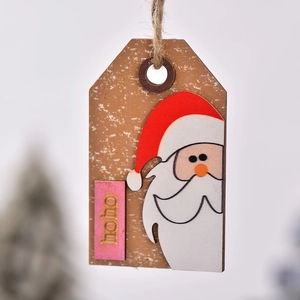 Christmas hanging wooden plaque featuring Santa Claus and HOHO text for tree decoration