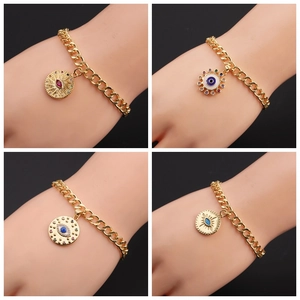 Evil Eye Bracelet Zircon Gold Plated Copper Adjustable Link Chain Boho Fashion Jewelry Gift For Women Girls Kids