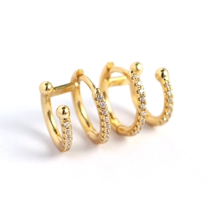 Double-layer gold plated silver hoop earrings with micro-paved sparkling zircon stones