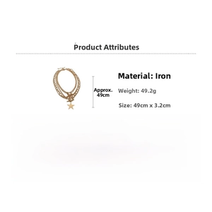 Detailed size specifications for 4-piece gold Y2K star chain necklaces made of iron