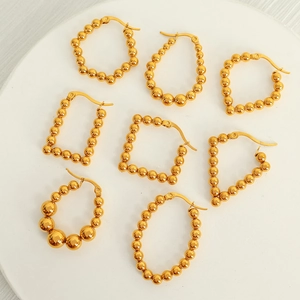 Stainless Steel Geometric Bead Hoop Earrings For Women Gold Plated Vintage Ins Style Dangle Earrings Jewelry Gift
