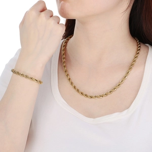 Ensemble collier et bracelet à chaîne torsadée en acier inoxydable doré et argenté chic