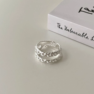 Minimalist S925 sterling silver double-layer woven chain open ring for women