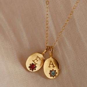 18K gold plated stainless steel necklace with two letter pendants and zircon gemstones