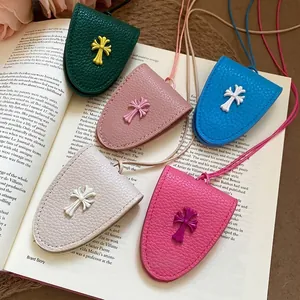 Leather Cross Magnetic Glasses Holder Necklace Portable Sunglasses Pouch Hanging Neck Storage Case For Women