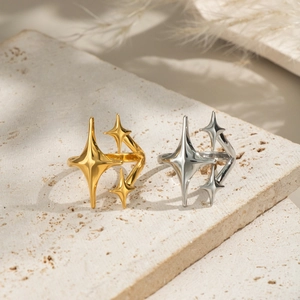 Star North Star Ring Stainless Steel Waterproof Hypoallergenic Geometric Open Adjustable Jewelry For Women Gold Silver Tone