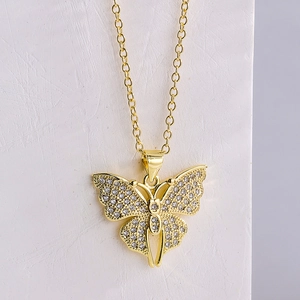Exquisite 18K gold-plated butterfly pendant necklace with shimmering zircon stones