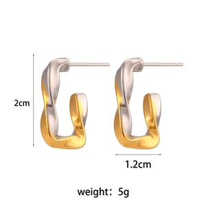 Détail des boucles d'oreilles torsadées bicolores avec dimensions précises de 2 cm