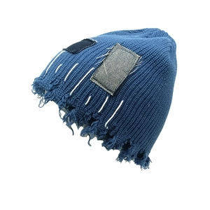 Distressed Strickmütze Mit Denim Patches Ausgefranster Rand Winter Warme Skull Cap Streetwear Für Damen Herren