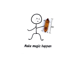 Tiger Eye double-pointed crystal wand with creative cartoon stickman and magic slogan