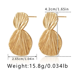 Detail view of double heart layered earrings in 18K gold plating with size dimensions