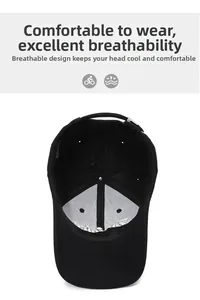Detail of black baseball cap interior showing breathable holes and comfort sweatband