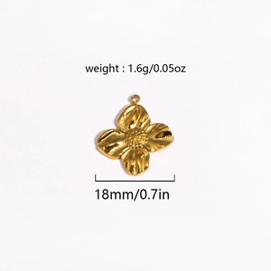 Detail showing 18mm golden flower pendant with 1.6g weight and top ring for DIY jewelry