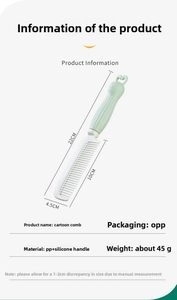 Detailed product specs of the cute cartoon fine-tooth comb with silicone handle