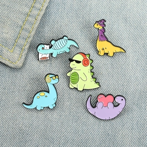 Cartoon Dinosaur Enamel Brooch Pin Alloy Metal Cute Animal Lapel Badges For Backpacks Clothes Wizard DJ Dinosaur Decorative Jewelry