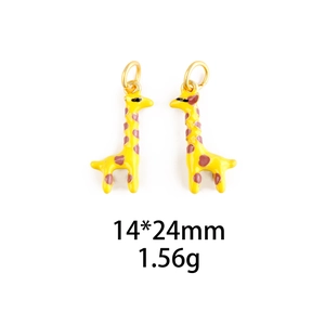 Detail of cartoon giraffe pendant for jewelry, 14x24mm size, yellow with brown spots