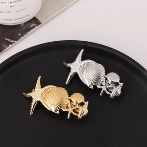 Starfish and seashell metal BB hair clips in gold and silver finish set of two