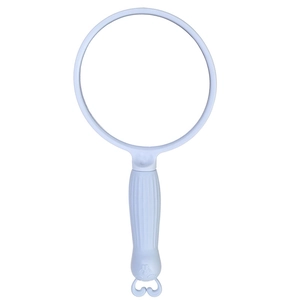 Portable cartoon handheld vanity mirror with striped handle and cute decorative charm