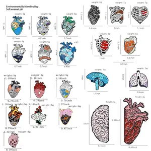 Detailed catalog of soft enamel heart and brain lapel pins for medical professionals