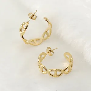 Orecchini A Cerchio In Acciaio Inossidabile Placcato Oro 18K Design A Catena D'Ancora Cavi Gioielli Geometrici Per Donne