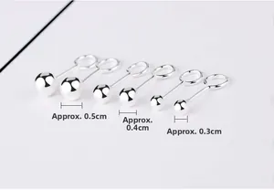 Three pairs of polished silver ball studs in 0.3cm, 0.4cm, and 0.5cm diameter sizes