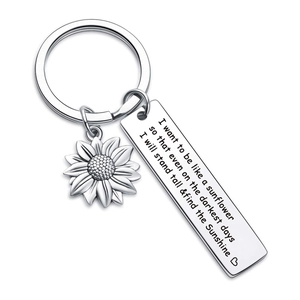 Silver sunflower keychain with engraved inspirational quote pendant for friendship gift
