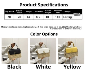 Detailed size chart and multi-color selection of the stylish knit crossbody bag