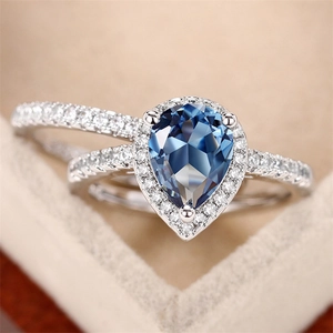 Damen Ring-Duo Mit Birnenschliff Blauem Zirkonia Kupfer Messing Stapelbar Hochzeit Jahrestag Schmuck Eleganz