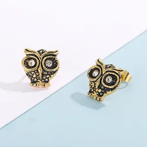 Boucles D'oreilles Chouette Rétro En Acier Inoxydable Avec Yeux En Strass Étincelants Bijou Animal Vintage Pour Femmes Hommes