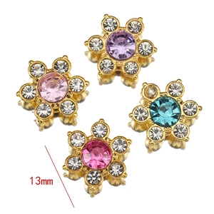 Set of 13mm plum blossom rhinestone flower pendants in purple pink and blue