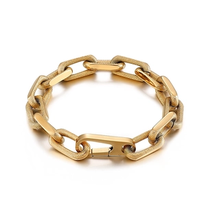 Men's gold paperclip chain bracelet in titanium steel with polished rectangular clasp