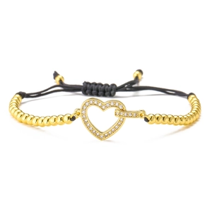 18K gold plated heart bracelet with zircon sunflowers and adjustable black cord