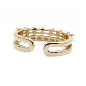 Minimalist double-layer gold plated zirconia ring with an adjustable open band design
