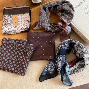 Vintage paisley print silk scarf necklace with elegant fabric patterns for women