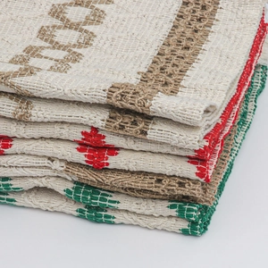Detailed macro view showing the thick texture of woven cotton linen Christmas table mats