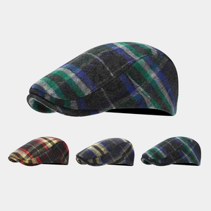 Vintage British Plaid Newsboy Cap For Men Women Autumn Winter Warm Polyester Cotton Blend Ivy Flat Cap Retro Octagonal Cabbie Hat