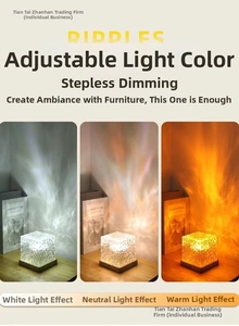 Detailed view of square water ripple lamp showing warm, neutral, and cool light modes
