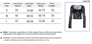 Tableau des tailles pour haut à manches longues en dentelle avec mesures pour S, M et L