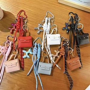 Mini Leather Square Bag Keychain Cute Balloon Dog Pendant Bag Charm Coin Purse Wallet For Women Fashion Gift