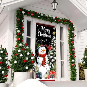 Christmas snowman garden flag with Merry Christmas text on black background door cover