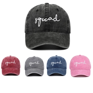 Washed Cotton Baseball Cap Vintage Distressed Squad Embroidery Adjustable Breathable Casual Dad Hat