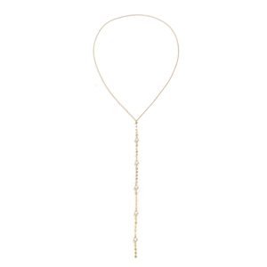 Elegante collana lunga a Y dorata con perle finte e design minimalista a nappa