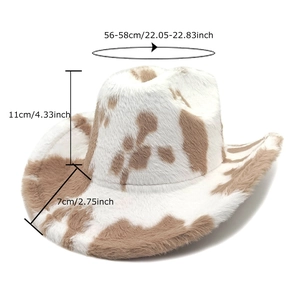 Cappello da cowboy in peluche con stampa mucca marrone e morbida pelliccia finta