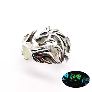 Luminous dragon ring in vintage silver finish with glow-in-the-dark feature and open design