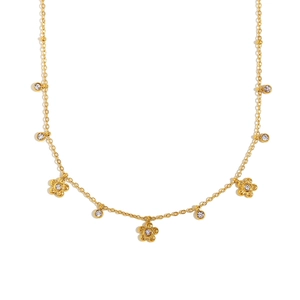 18K gold plated stainless steel necklace featuring zircon flower and tassel charms
