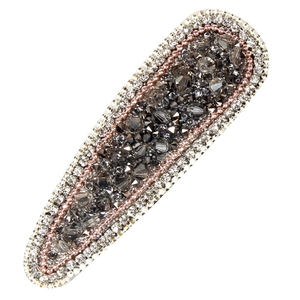 Ins crystal hair clip with dark grey stones, silver rhinestones and rose gold beads