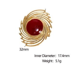 Spécifications de taille de la bague vintage dorée avec émail rouge et texture
