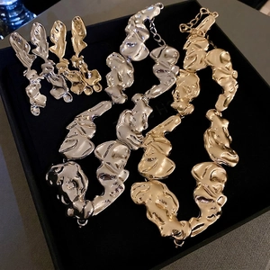 Irregular Molten Lava Necklace And Earrings Jewelry Alloy Liquid Metal Style With Silver Earring Post For Women Luxury